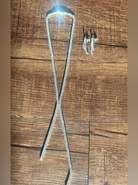 Silver Rhinestone Tennis Necklace & Drop Earrings Set